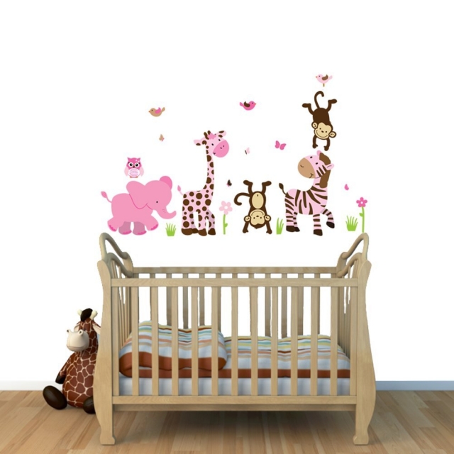 stickers-chambre-bébé-23-belles-idées-décoration-murale-girafes-éléphants-singes