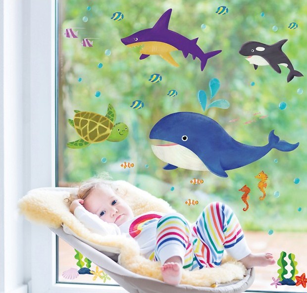 stickers chambre bébé animaux-marins-fenêtre