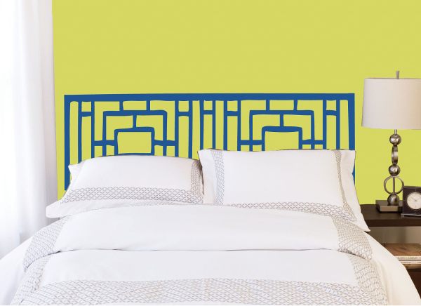 tête-lit-moderne-20-belles-idées-vinyle-formes-géométriques-bleu-jaune tête de lit