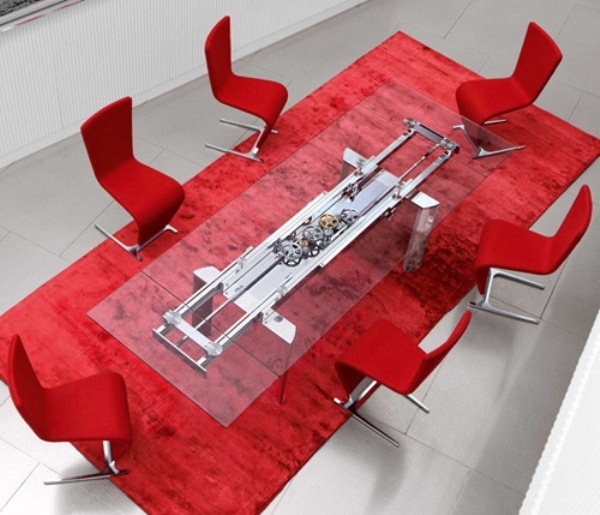 table à manger table-manger-20-idées-design-moderne-innovant-verre-base-métallique-mécanismes