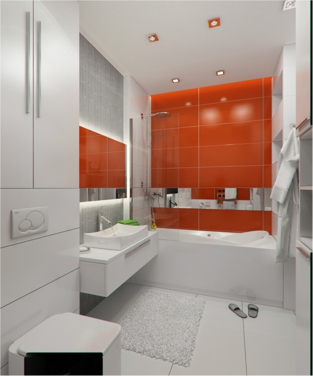 aménagement-salle-bains-blanche-carrelage-orange-baignoire