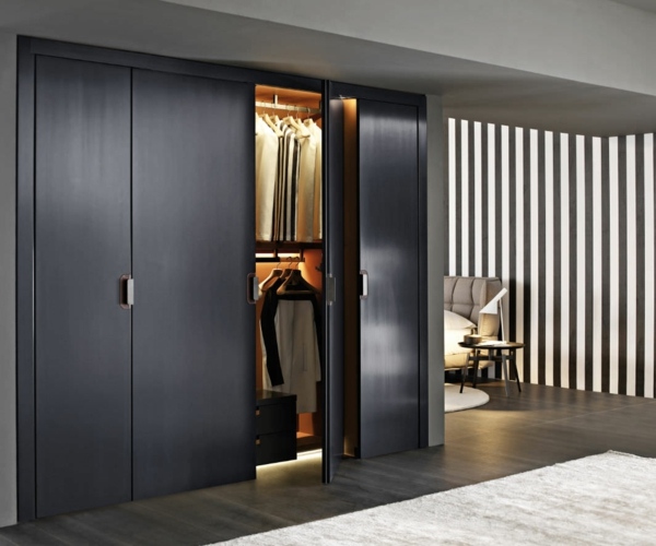armoire-dressing-noire-intégrée-bois-poignées-métalliques armoire dressing