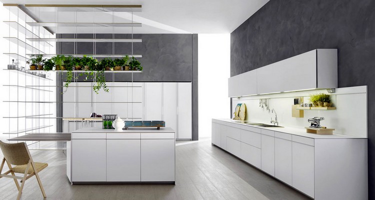 armoires de cuisine blanches -peinture-murale-gris-graphite