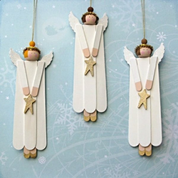 bricolage-Noël-anges-ornements-sapin-bâtonnets-plats-bois-décoratifs bricolage pour Noël
