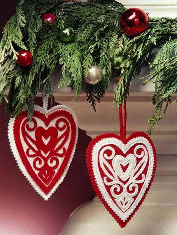 bricolage-Noël-coeurs-Noel-blanc-rouge-feutre bricolage pour Noël