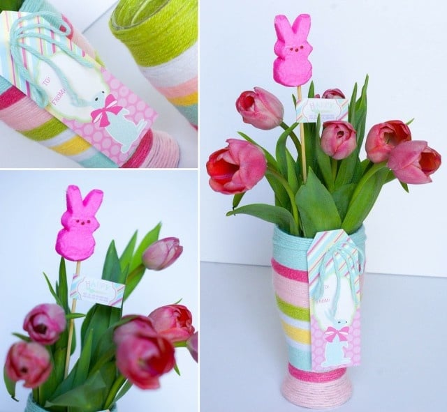 bricolage-Pâques-pot-verre-vases-tulipes-roses bricolage de Pâques