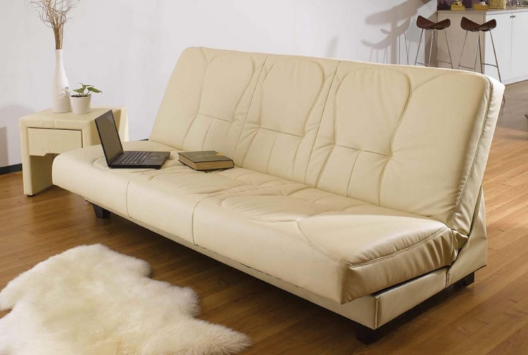 canapé lit confortable cuir-beige-mécanisme-clic-clac