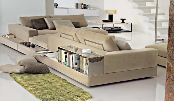 canapé modulable tissu beige rangement Plat Sofa Arketipo