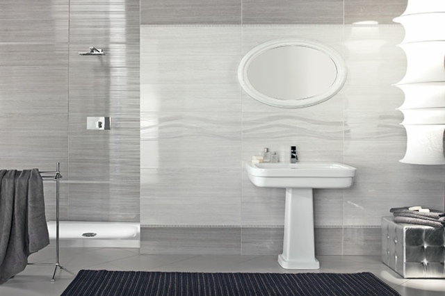 carrelage-mural-salle-bains-gris-blanc-miroir-forme-ovale carrelage mural salle de bains