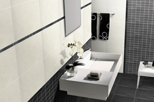 carrelage-mural-salle-bains-gris-blanc-vasque-blanche carrelage mural salle de bains