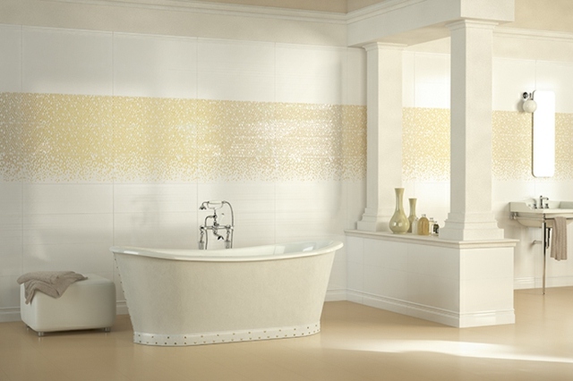 carrelage-mural-salle-bains-mosaique-blanc-beige carrelage mural salle de bains