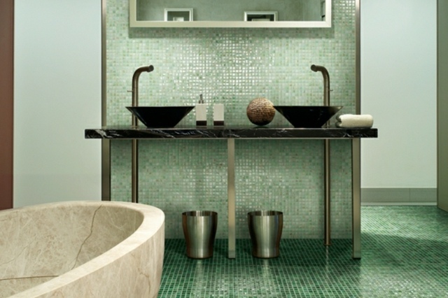 carrelage-mural-salle-bains-mosaqiue-3d-vert carrelage mural salle de bains