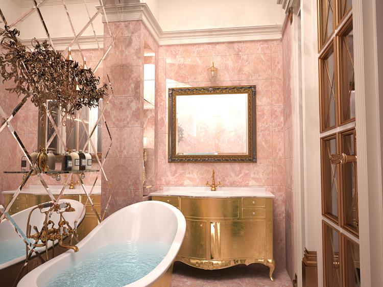carrelage-salle-bains-rose-pastel-meuble-lavabo-bois-or