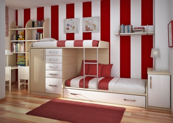chambre-ado-rayures-rouges-blanches-lit-mezzanin