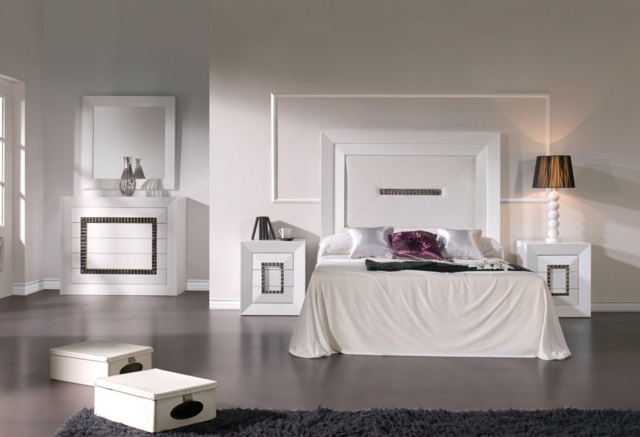 chambre-coucher-complète-lit-commode-tables-chevet-blanc chambre à coucher complète