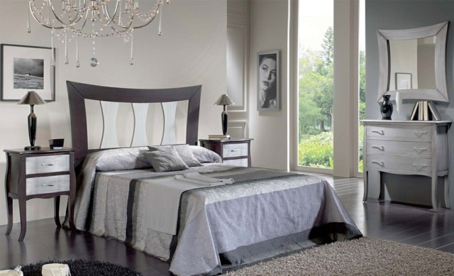 chambre-coucher-complète-literie-grise-mobilier-gris-clair chambre à coucher complète