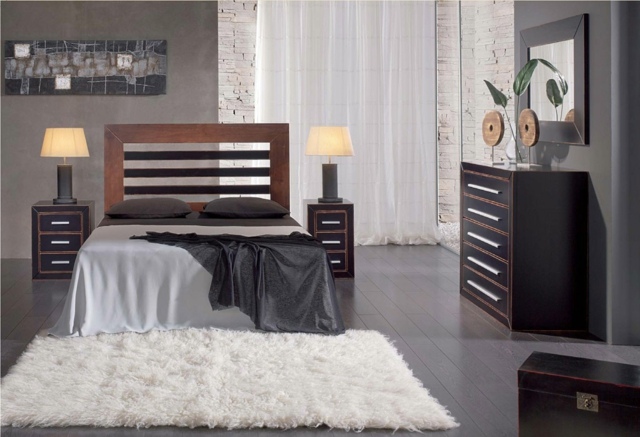 chambre-coucher-complète-mobilier-bois-sombre-tapis-blanc