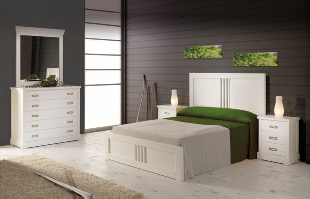 chambre-coucher-complète-murs-marron-gris-accents-verts chambre à coucher complète