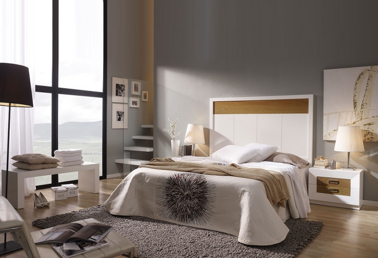 chambre-coucher-complète-tête-lit-blanc-bois-tables-chevet chambre à coucher complète
