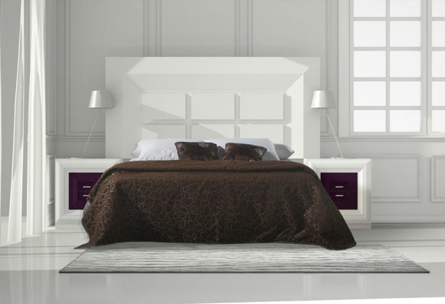 chambre-coucher-complète-tête-lit-blanche-lampes-métal chambre à coucher complète