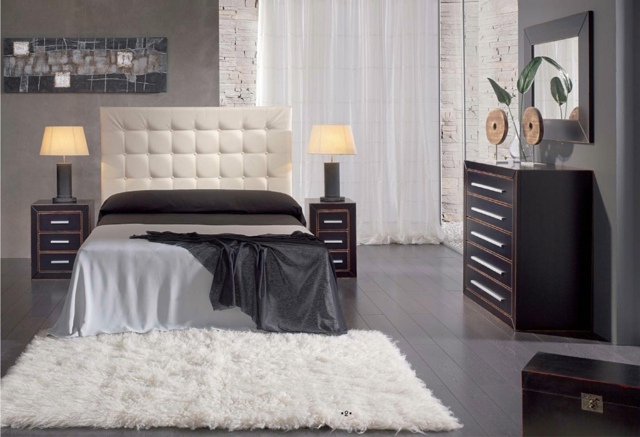 chambre-coucher-complète-tête-lit-cuir-blanc chambre à coucher complète