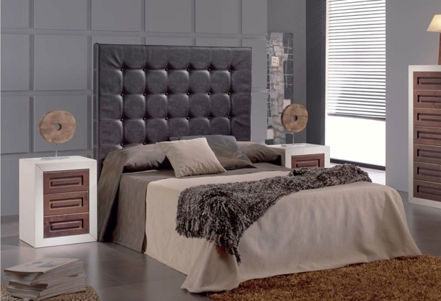 chambre-coucher-complète-tête-lit-gris-foncé-tapis chambre à coucher complète
