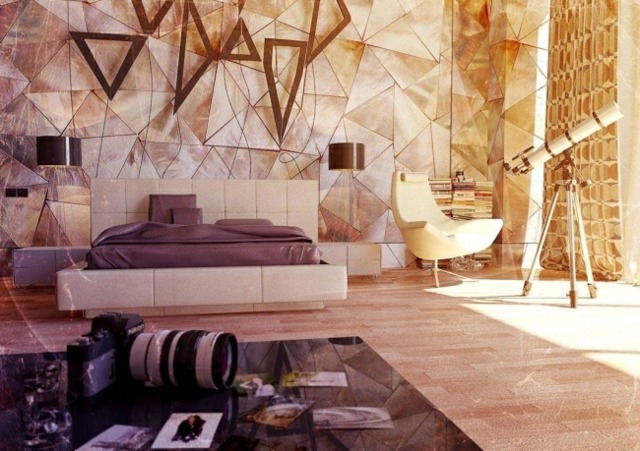 chambre-moderne-décoration-murale-triangles