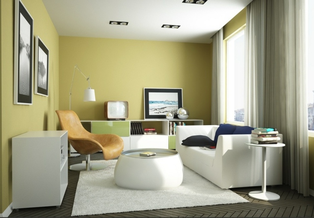 couleur de peinture salon vert beige meubles blancs