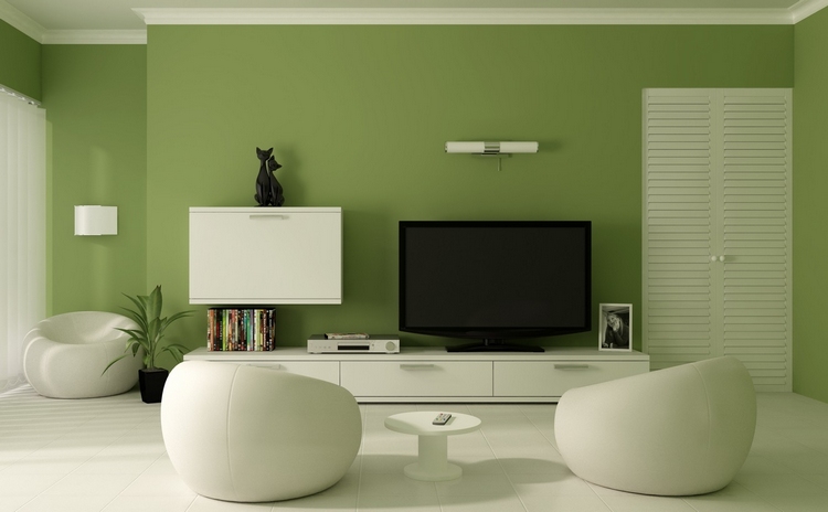 couleur de peinture salon vert saturé meubles banc cassé