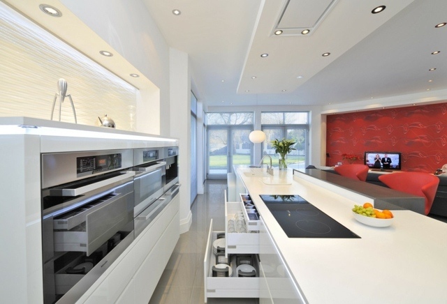 73 idées de cuisine moderne avec îlot, bar ou table à manger Deco cuisine avec table intégrée