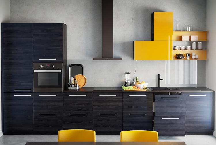 cuisine moderne Ikea noir jaune idée 2015