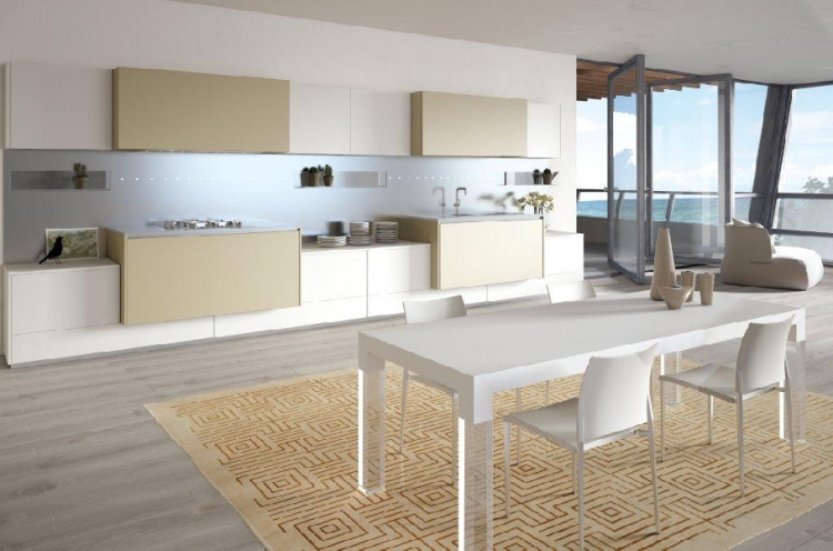 cuisine-moderne-minimaliste-spacieuse-blanc-beige-tapis cuisine moderne