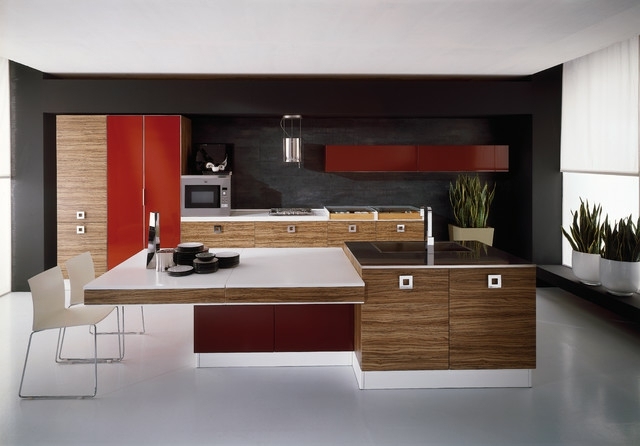 Cuisine ouverte – une partie intégrante de la salle de séjour Deco cuisine avec table intégrée