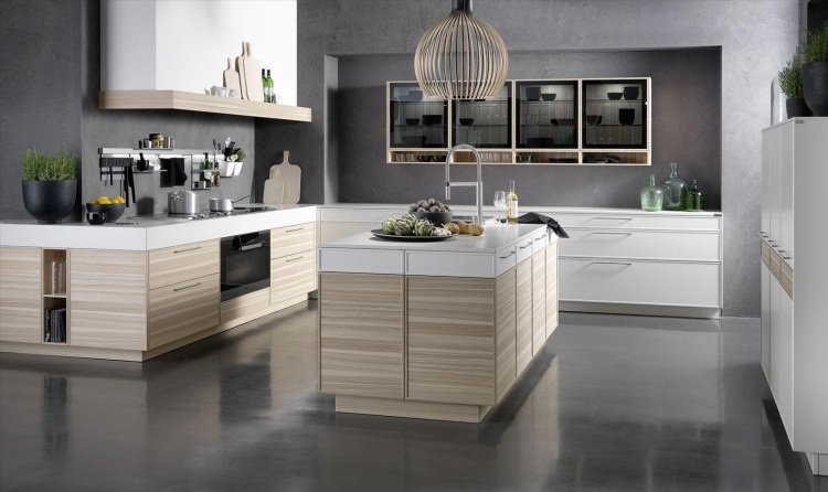 cuisines design moderne blanc-gris-bois-clair