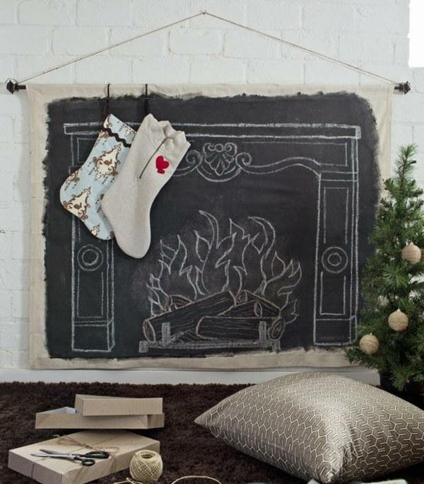 déco Noël cheminée-peinture-tableau-noir
