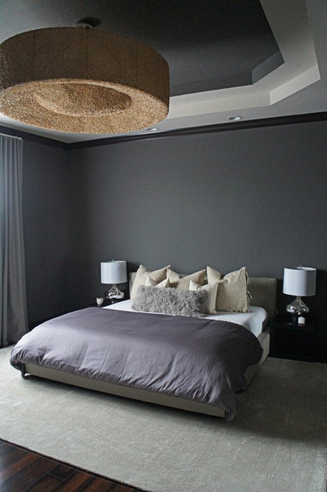 décoration de chambre adulte gris violet lustre design