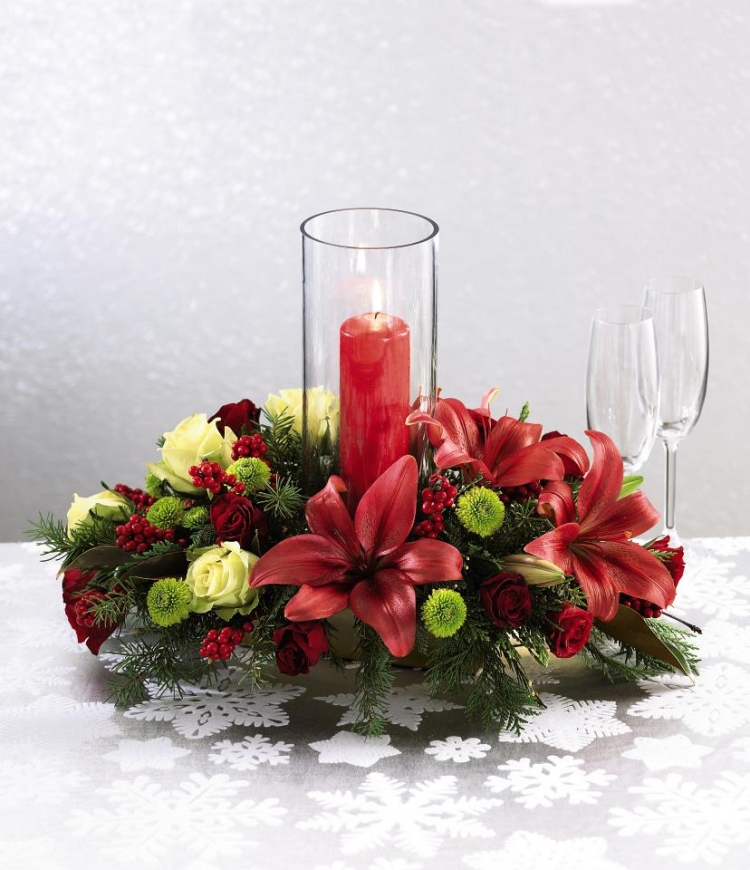 décoration-de-table-Noël-idées-originales-centre-table-fleurs