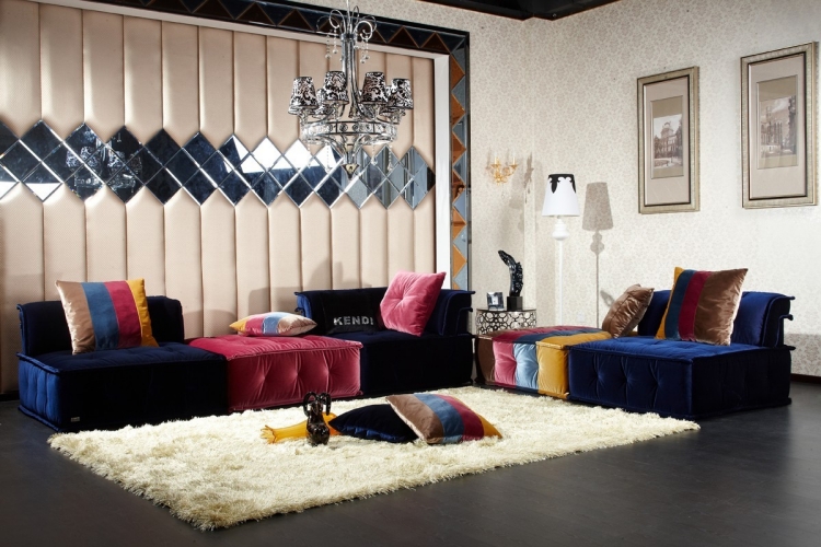 décoration-intérieure-éclectique-canapé-modulable-tapis-blanc