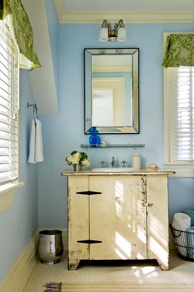 décoration salle de bains vintage meuble-lavabo-blanc
