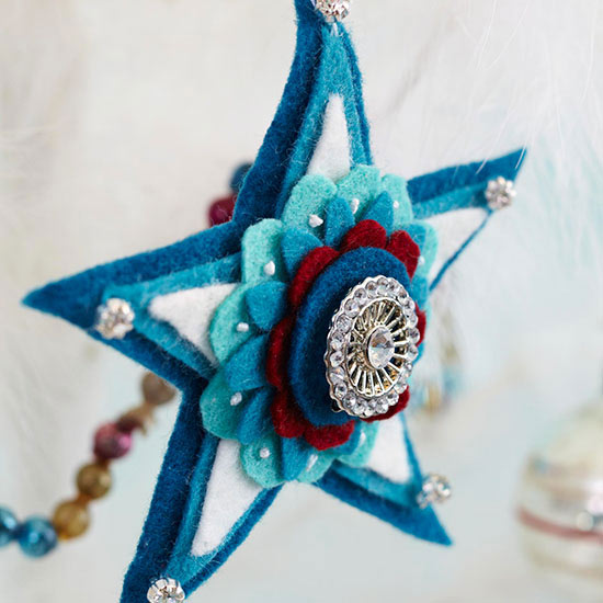 décoration-sapin-Noël-ornements-feutre-étoile-bleue-bijou décoration sapin de Noël