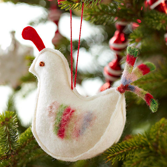 décoration-sapin-Noël-ornements-feutre-oiseaux-blanc décoration sapin de Noël