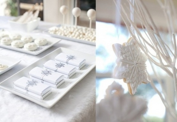 décoration-table-Noël-thème-hiver-biscuits-flocons-neige-sucrerires