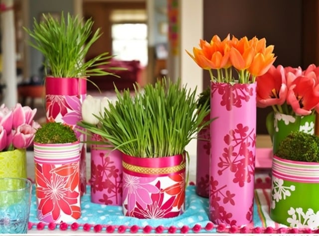 décoration de table printanière vases-table-enfants