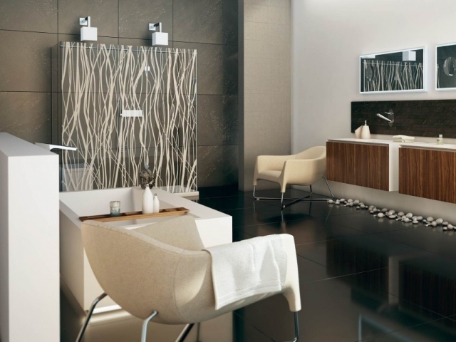 design salle de bains céramique verre bois pierre
