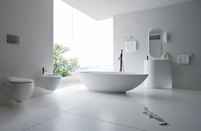 design salle de bains moderne blanche toilette bidet