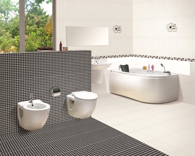 design salle bains moderne mosaïque noir blanc