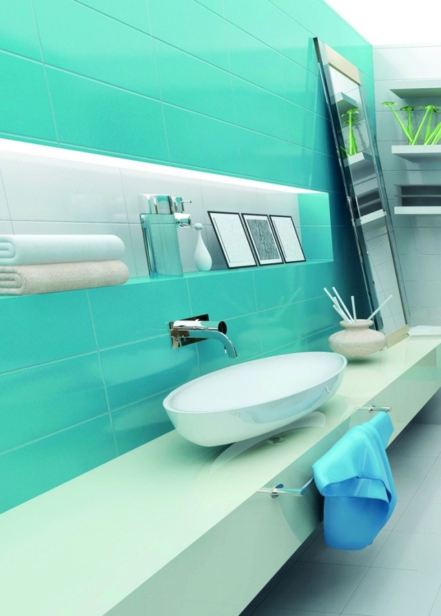 design salle de bains moderne turquoise-blanc