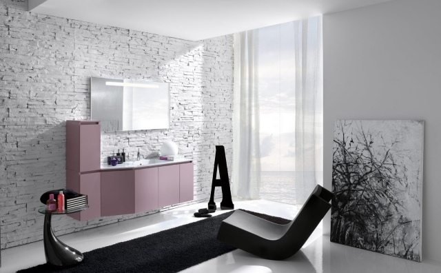 design salle bains mur briques meuble suspendu art