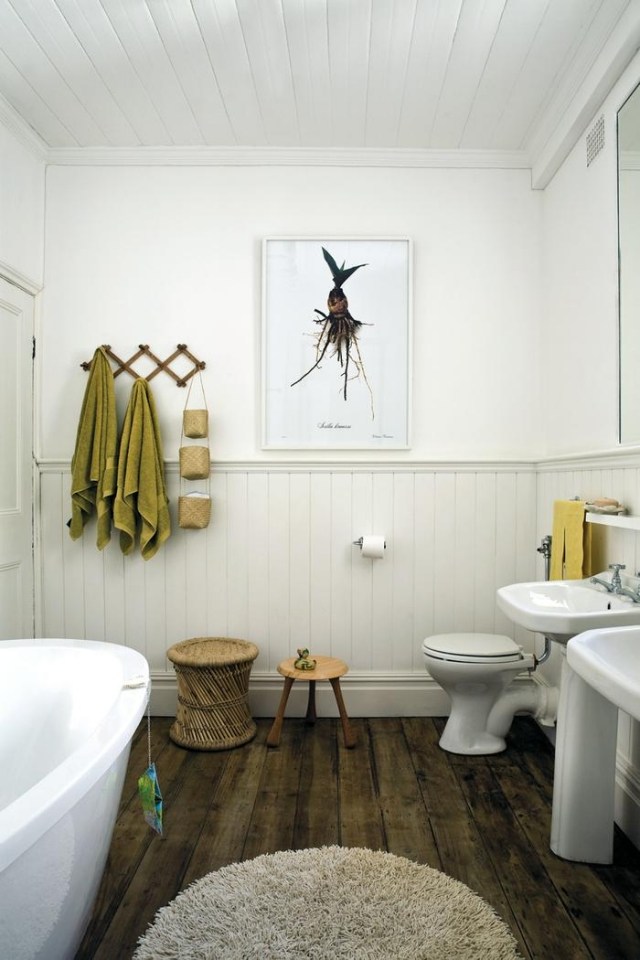 design salle bains rustique bois tapis shaggy