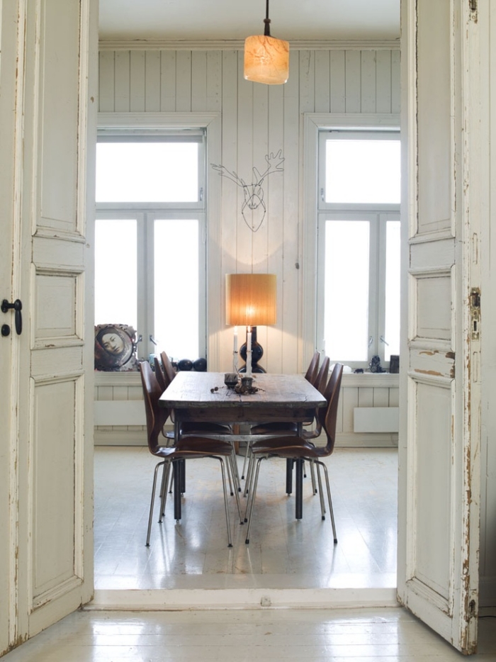 design salle à manger blanc ivoire mobilier marron
